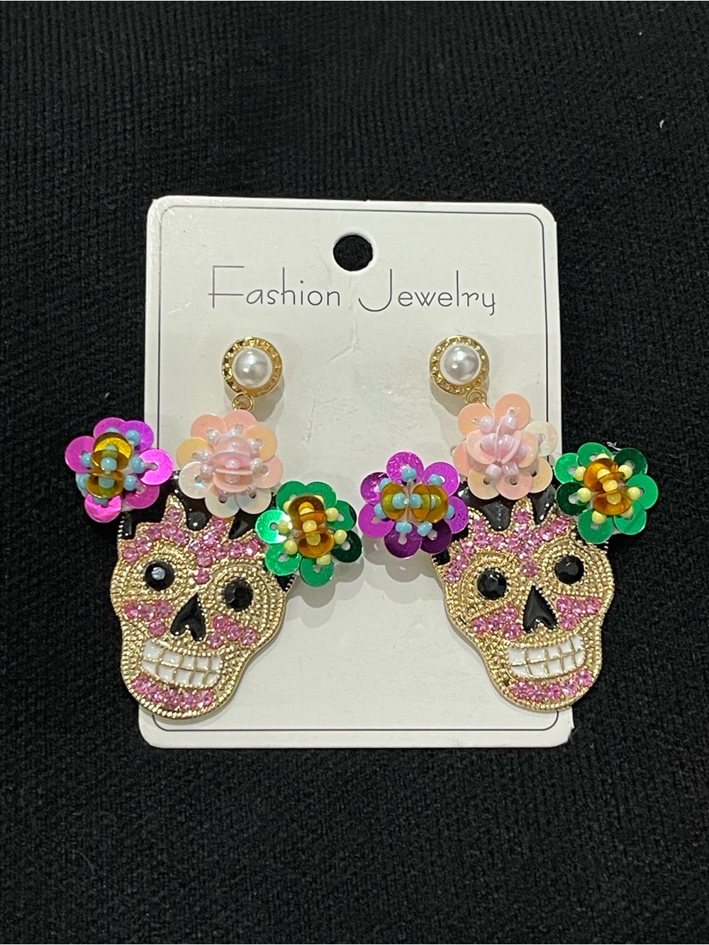 Fashion Jewelry Pink Skull Flower Drop Earrings